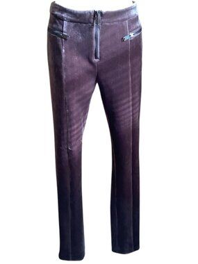 ESLEY Plum Brown Thick Stretch Velour Trousers Pants Size M